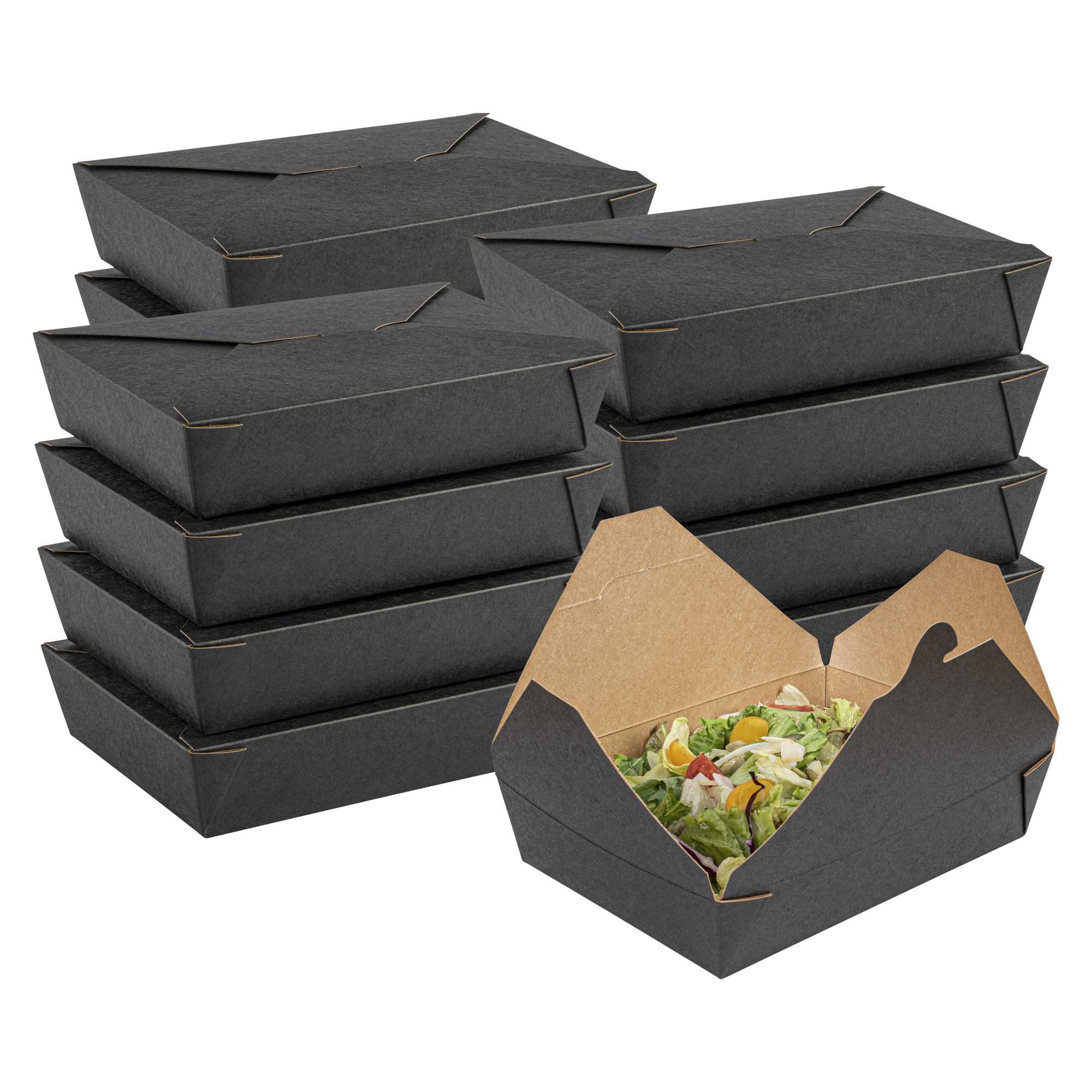 Bio Tek 49 oz Rectangle Black Paper #2 Bio Box Take Out Container - 8 1/2" x 6 1/4" x 2" - 200 count box