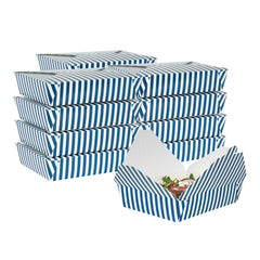 Bio Tek 49 oz Rectangle Blue and White Stripe Paper #2 Bio Box Take Out Container - 8 1/2
