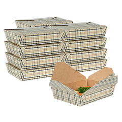 Bio Tek 49 oz Rectangle Plaid Paper #2 Bio Box Take Out Container - 8 1/2