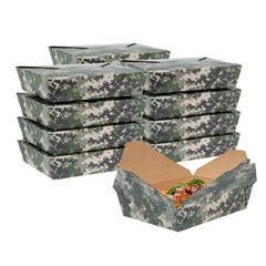 Bio Tek 49 oz Rectangle Camouflage Paper #2 Bio Box Take Out Container - 8 1/2