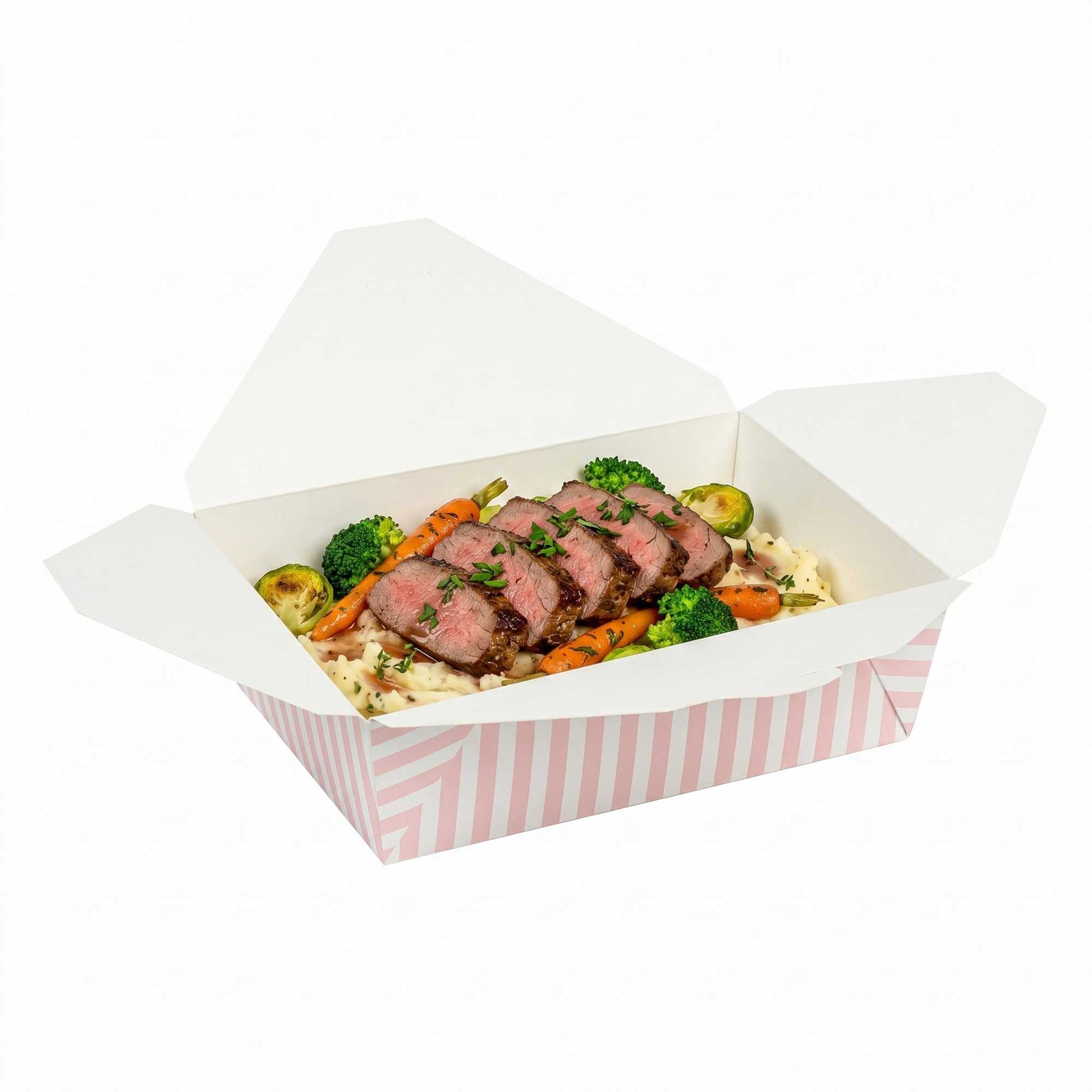 Mini Bio Boxes Bio Tek 71 oz Rectangle Pink and White Stripe Paper #3 Bio Box Take Out ...