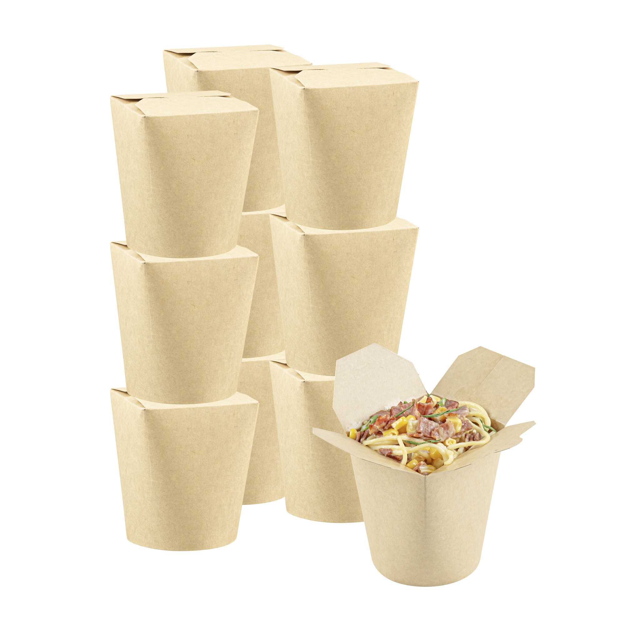 Bio Tek 16 oz Round Kraft Paper Noodle Take Out Container - 3 1/4" x 3" x 4" - 50 count box