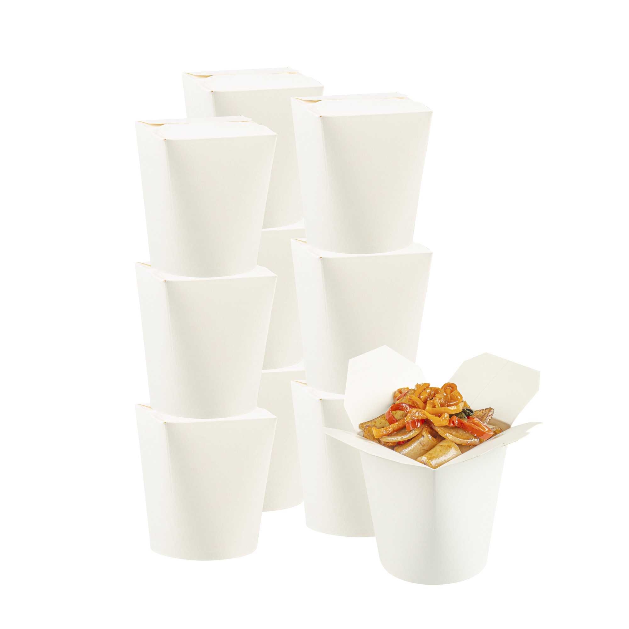 Bio Tek 16 oz Round White Paper Noodle Take Out Container - 3 1/4" x 3" x 4" - 50 count box