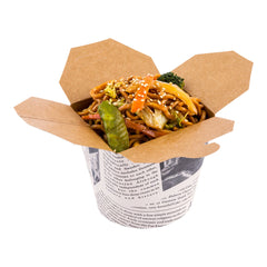 Bio Tek 26 oz Round Newsprint Paper Noodle Take Out Container - 4