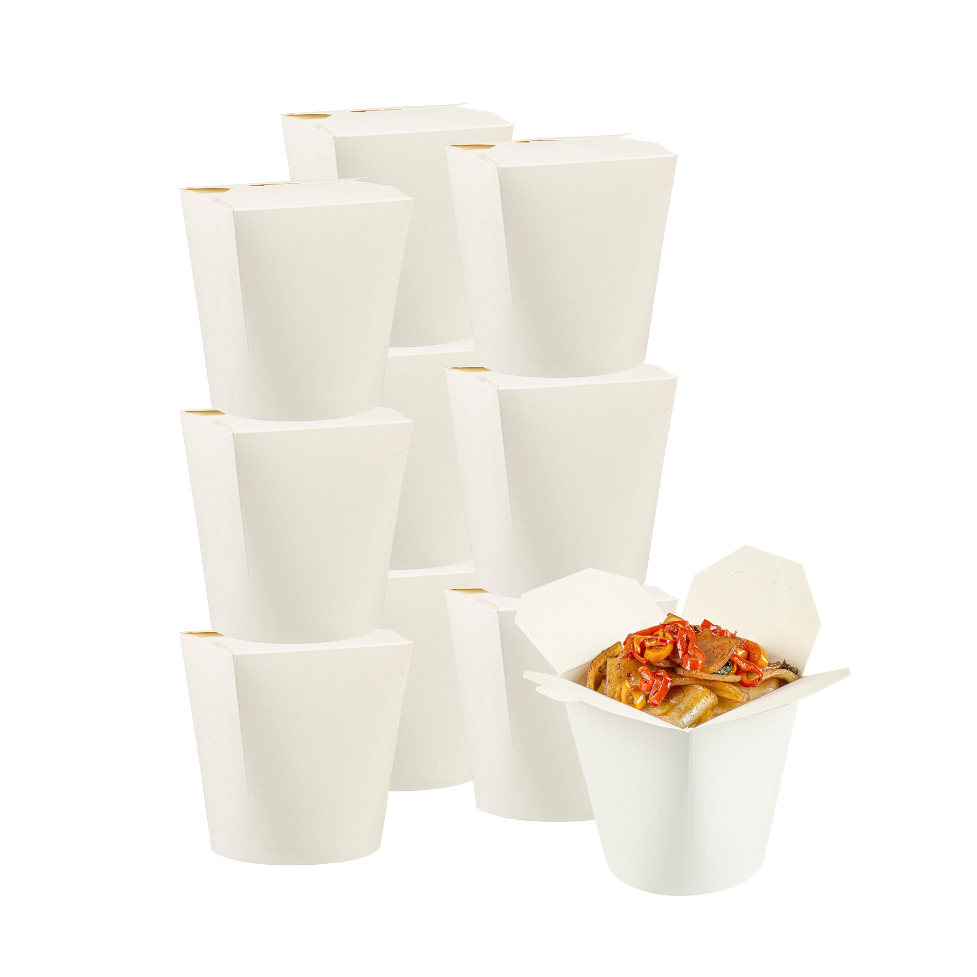 Bio Tek 32 oz Round White Paper Noodle Take Out Container - 4" x 3 1/2" x 4 1/2" - 200 count box