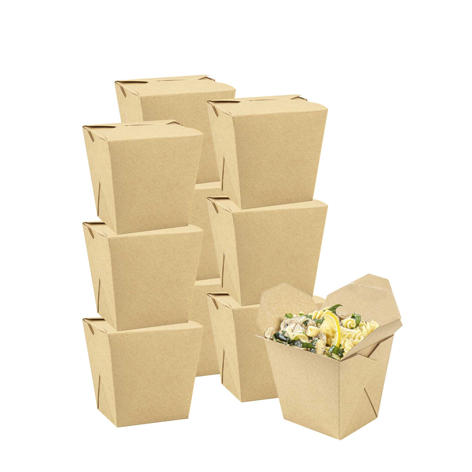 Bio Tek 26 oz Square Kraft Paper Noodle Take Out Container - 4" x 3 1/2" x 4" - 50 count box
