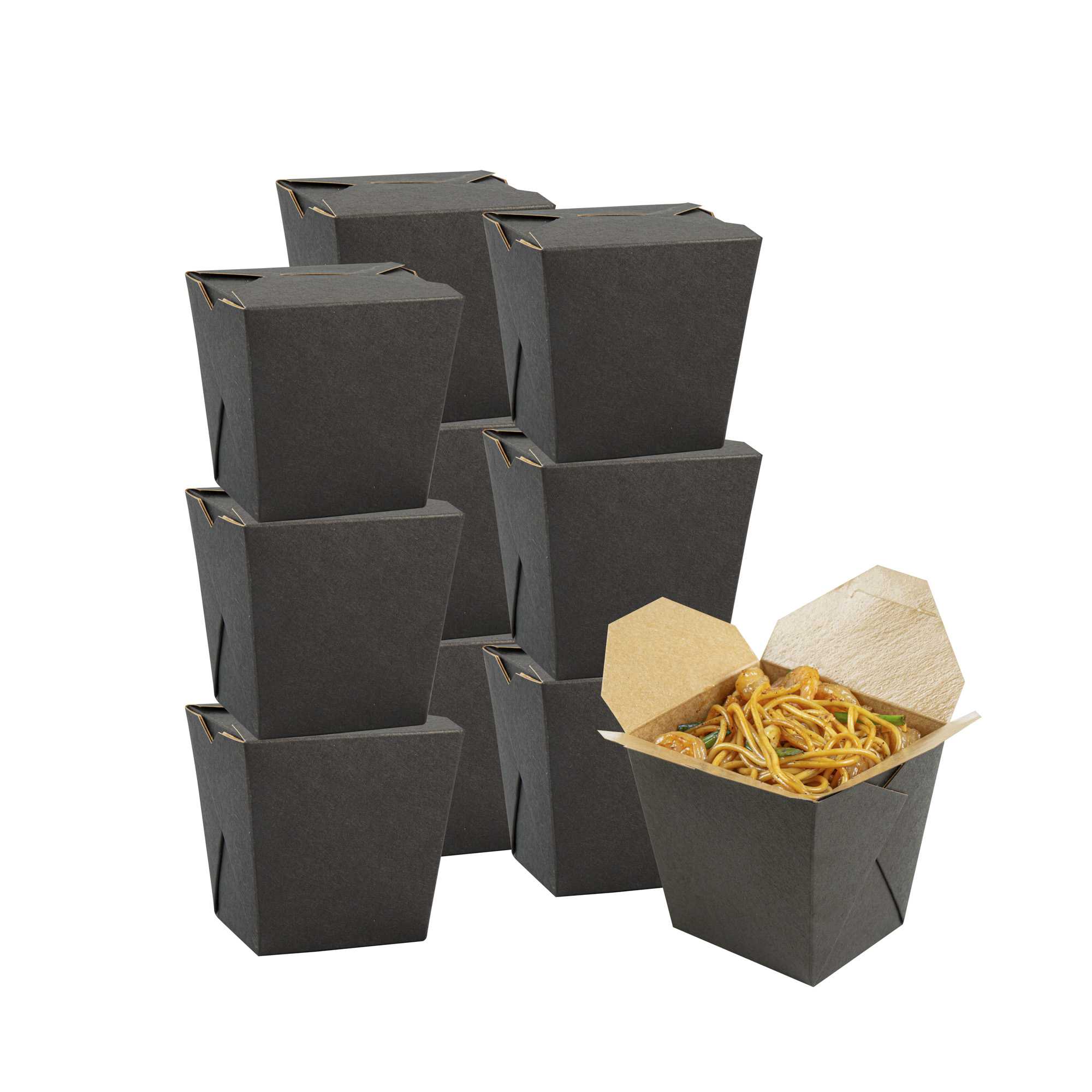 Bio Tek 26 oz Square Black Paper Noodle Take Out Container - 4" x 3 1/2" x 4" - 50 count box