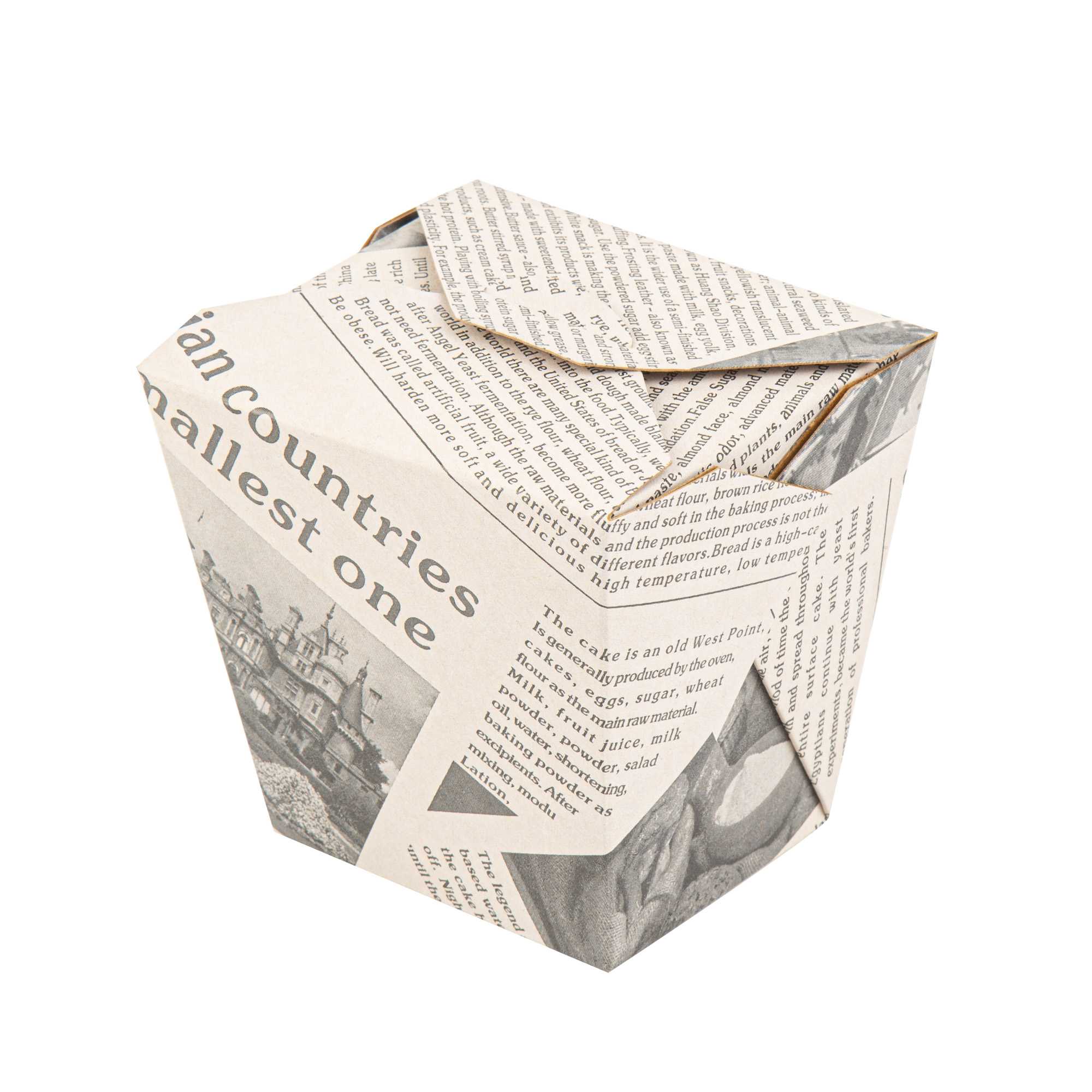 Bio Tek 26 oz Square Newsprint Paper Noodle Take Out Container - 4" x 3 1/2" x 4" - 25 count box