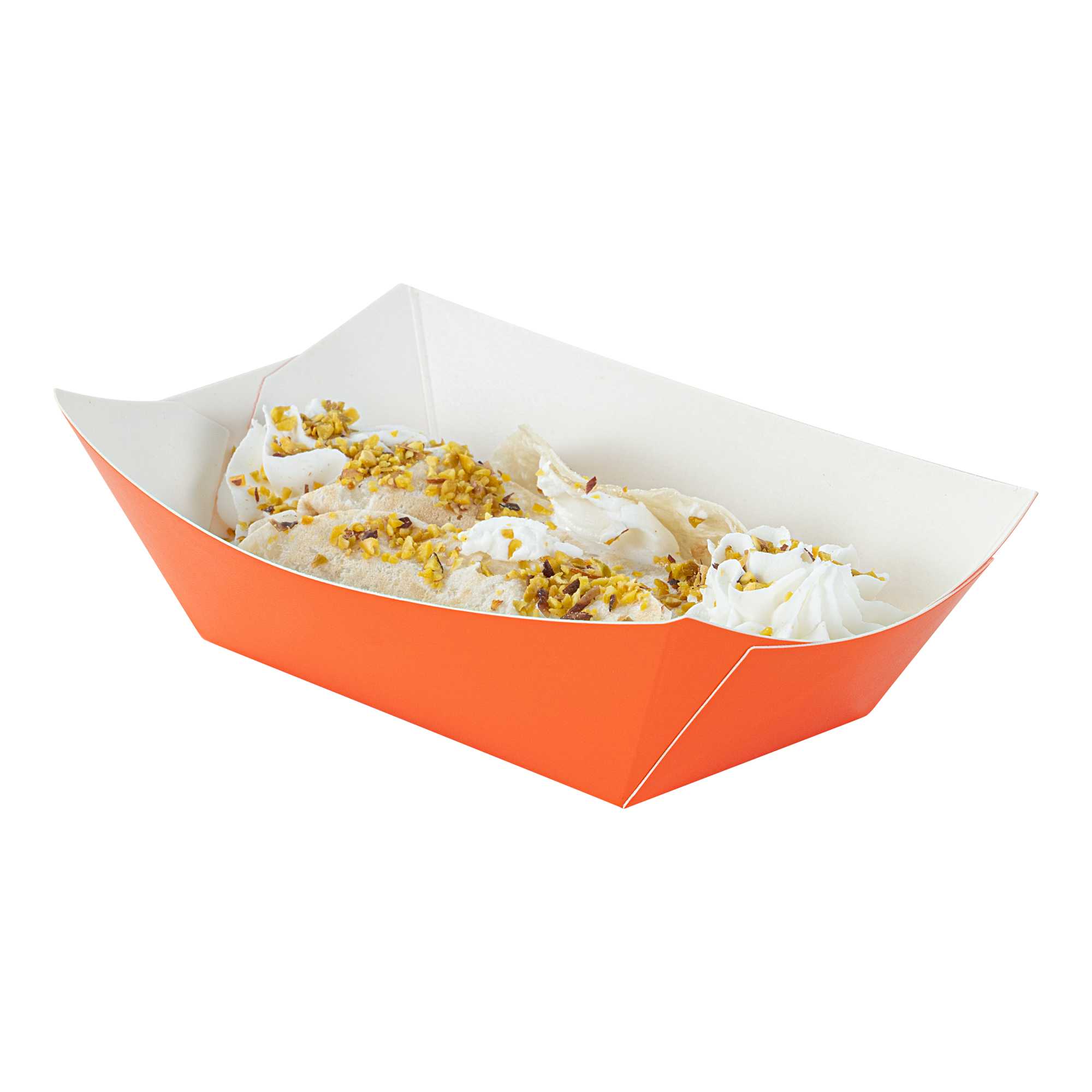 Bio Tek 6 oz Tangerine Orange Paper #40 Food Tray / Boat - 3 1/4" x 2" x 1 1/2" - 400 count box