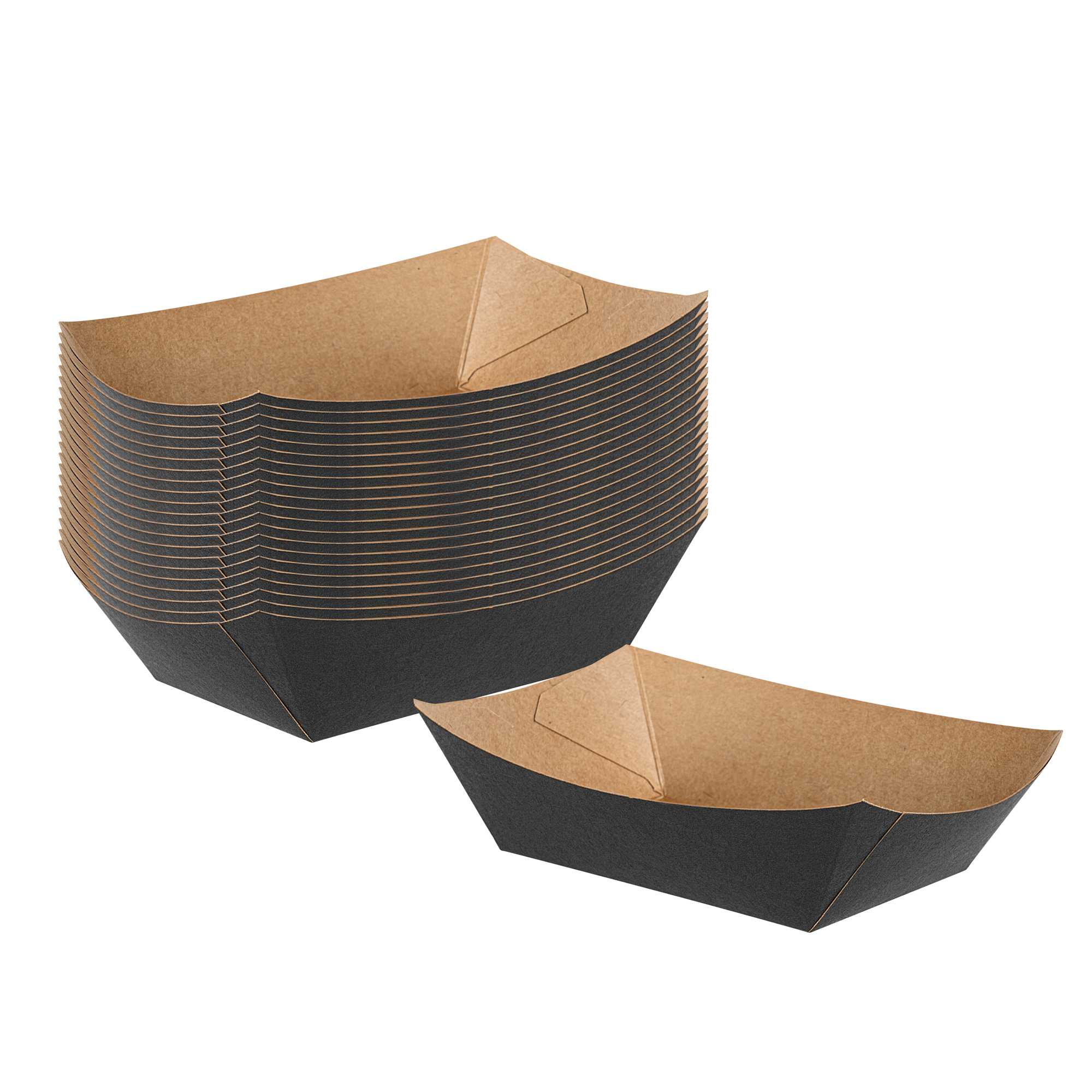 Bio Tek 1/2 lb Black Paper #50 Food Tray / Boat - 4 1/4" x 2 3/4" x 1 1/2" - 400 count box