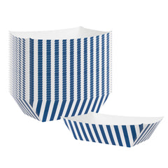 Bio Tek 1/2 lb Blue and White Stripe Paper #50 Boat - 4 1/4