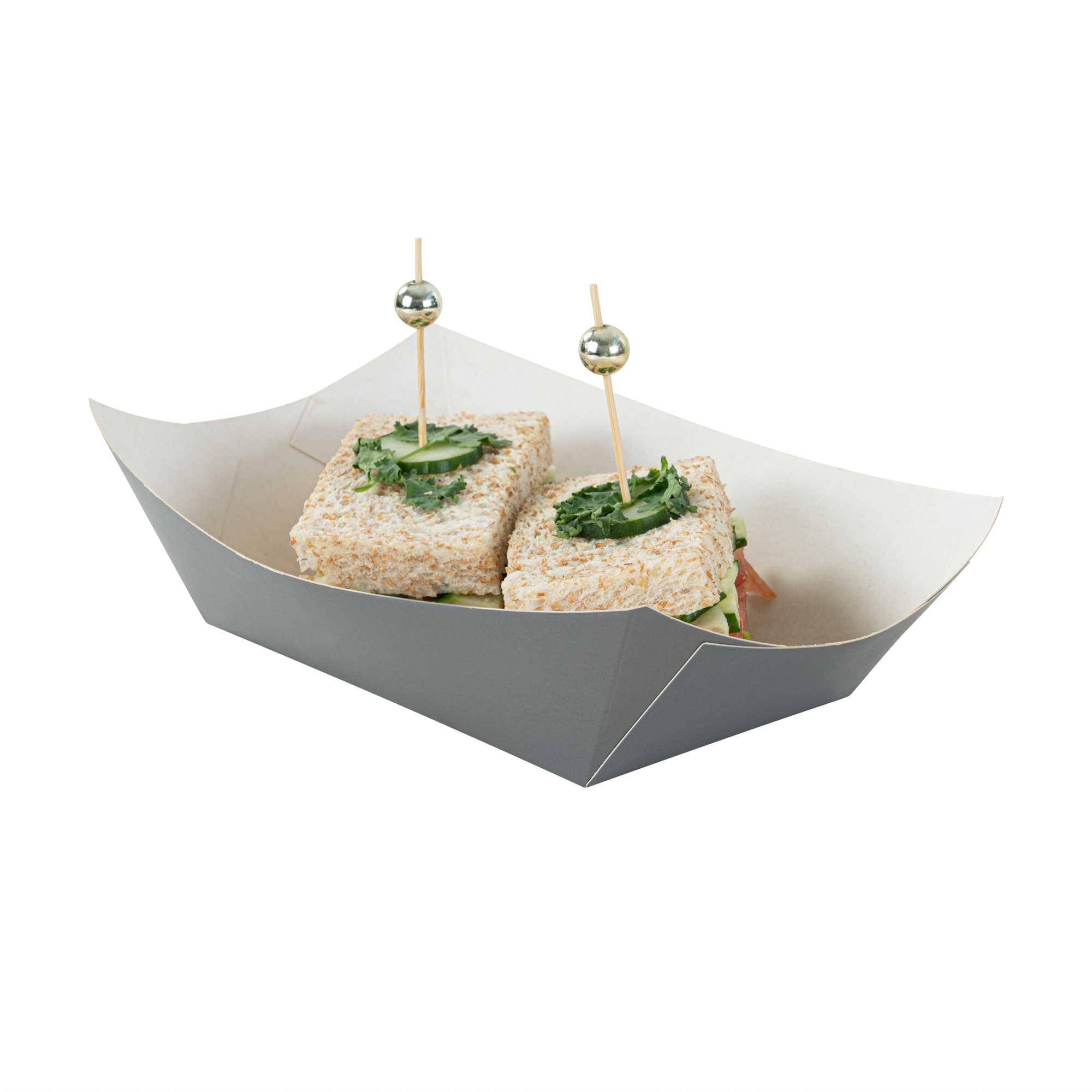 Bio Tek 1 lb Gray Paper #100 Food Tray / Boat - 5 1/2" x 3 1/2" x 2" - 200 count box