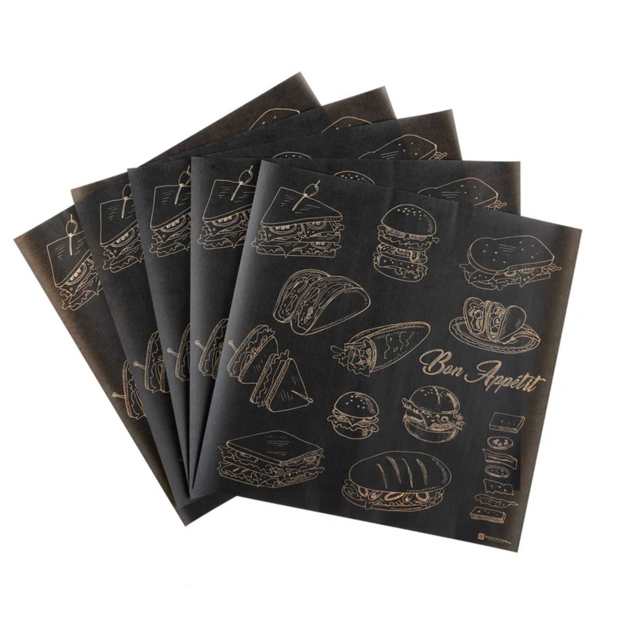 Gastronomia Kraft Paper Bakery Wrap and Basket Liner - Bon Appetit, Greaseproof - 12" x 12" - 500 count box