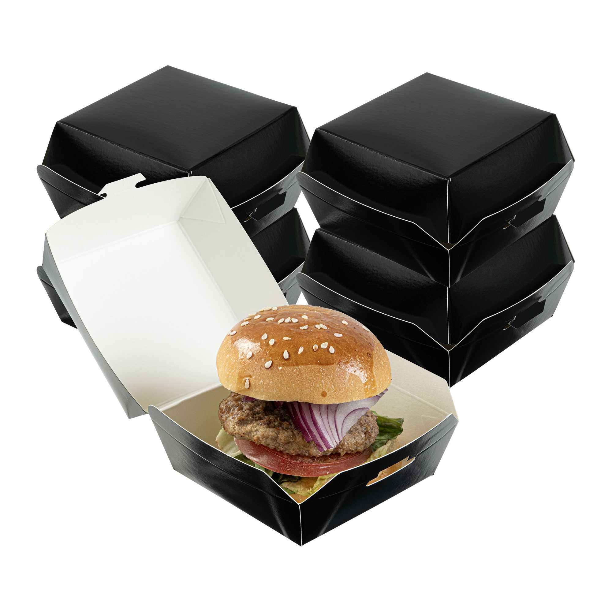 Bio Tek Black Paper Mini Burger Box - 2 3/4" x 2 3/4" x 2" - 600 count box