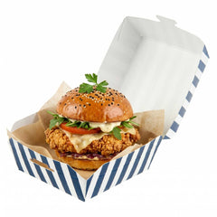 Bio Tek Blue and White Stripe Paper Mini Burger Box - 2 3/4