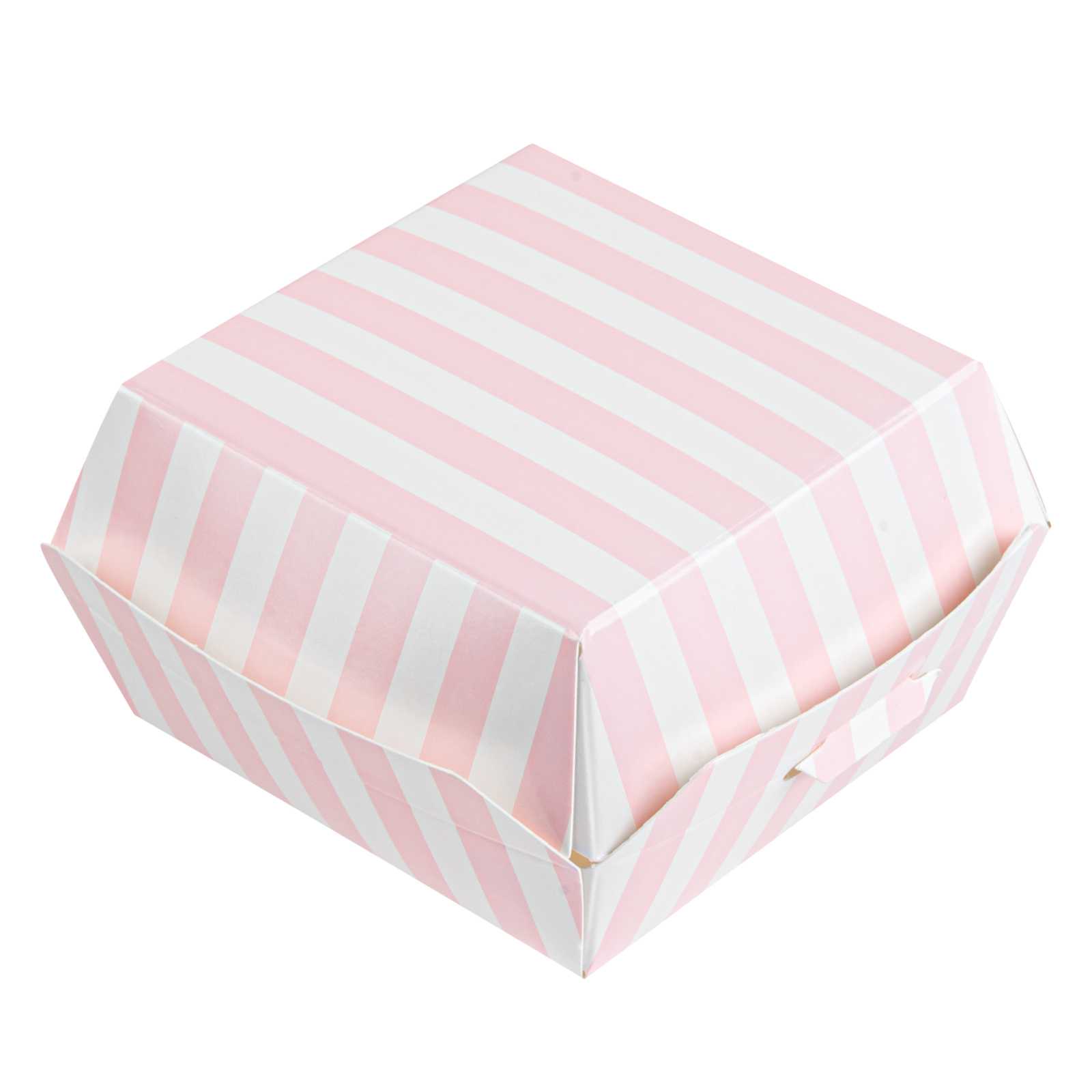 Bio Tek Pink and White Stripe Paper Mini Burger Box - 2 3/4" x 2 3/4" x 2" - 600 count box