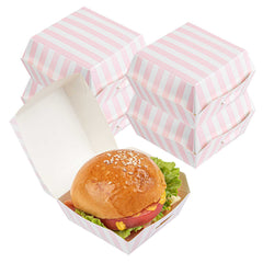 Bio Tek Pink and White Stripe Paper Mini Burger Box - 2 3/4