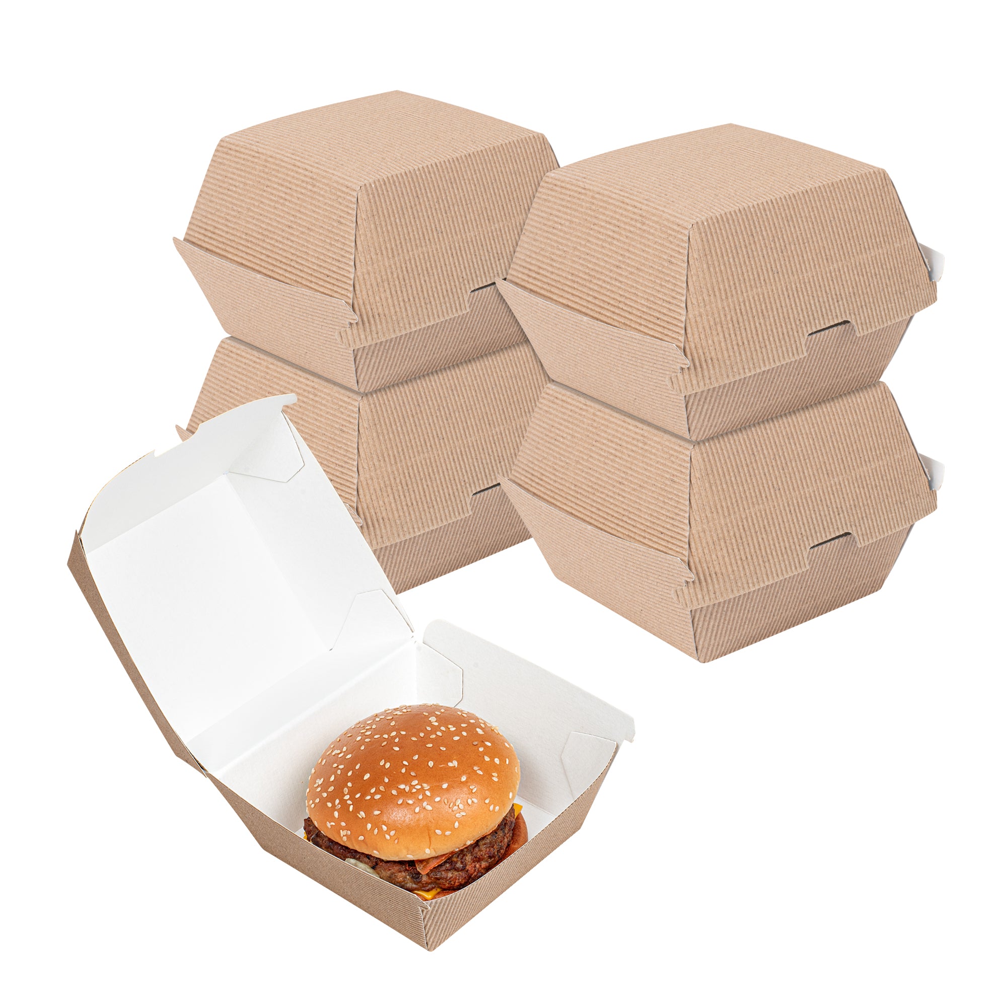 Bio Tek Kraft Paper Burger Box - Ripple Wall - 4" x 4" x 3 3/4" - 100 count box