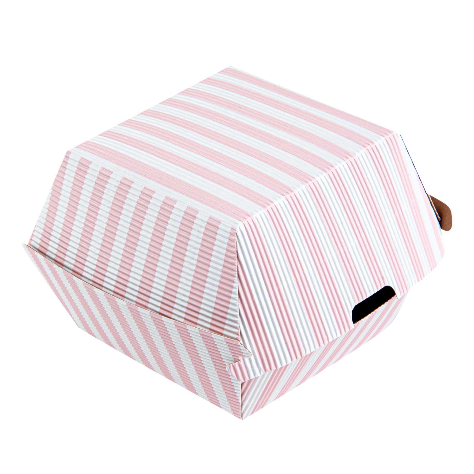 Bio Tek Pink and White Stripe Paper Burger Box - Ripple Wall - 4" x 4" x 3 3/4" - 400 count box