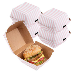 Bio Tek Pink and White Stripe Paper Burger Box - Ripple Wall - 4