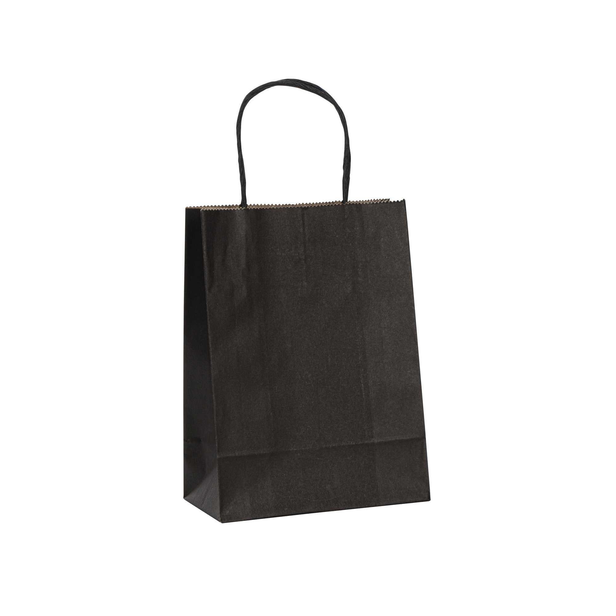 Saving Nature Black Paper Small Retail Bag - with Handles - 6" x 3 1/4" x 8 1/4" - 100 count box