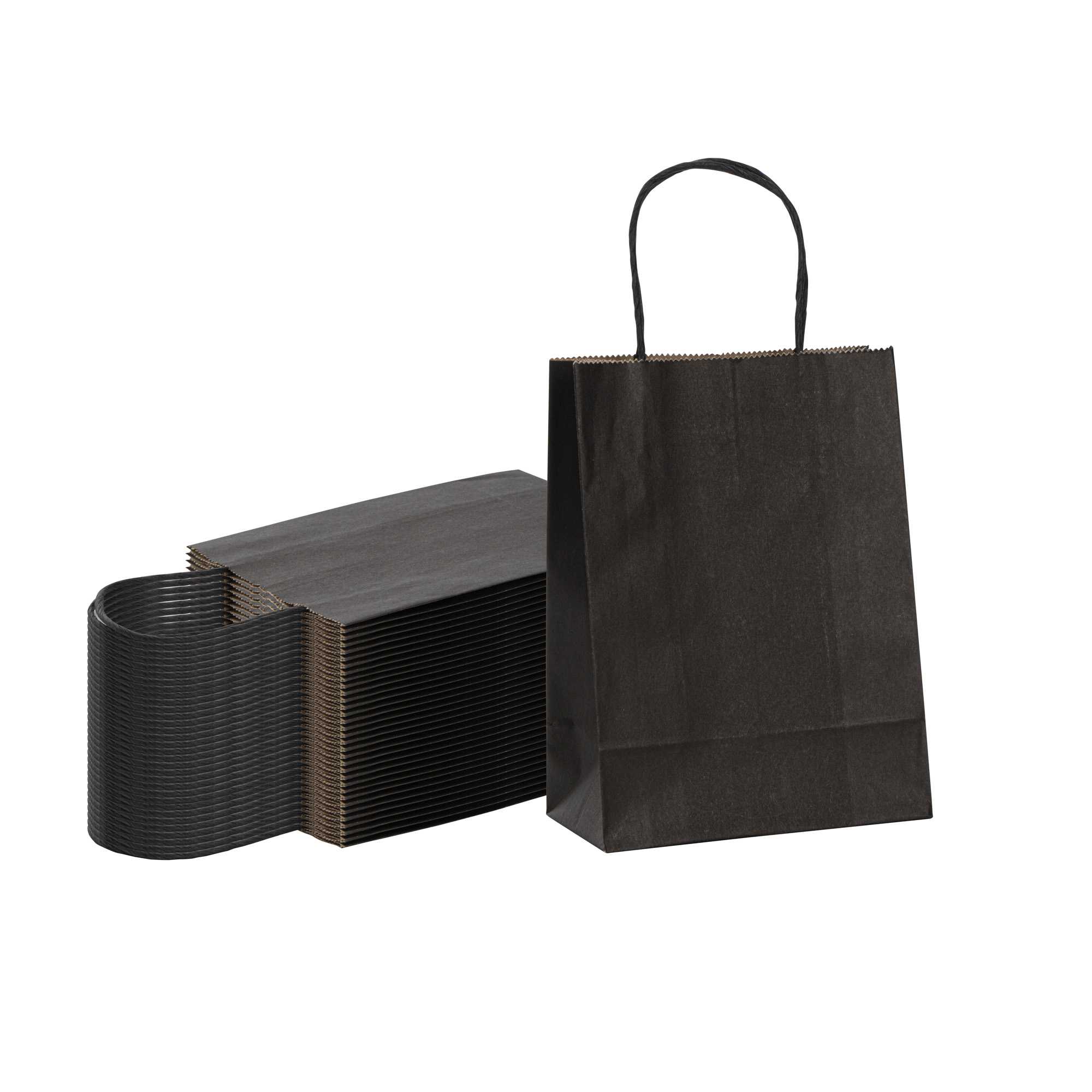Saving Nature Black Paper Small Retail Bag - with Handles - 6" x 3 1/4" x 8 1/4" - 100 count box