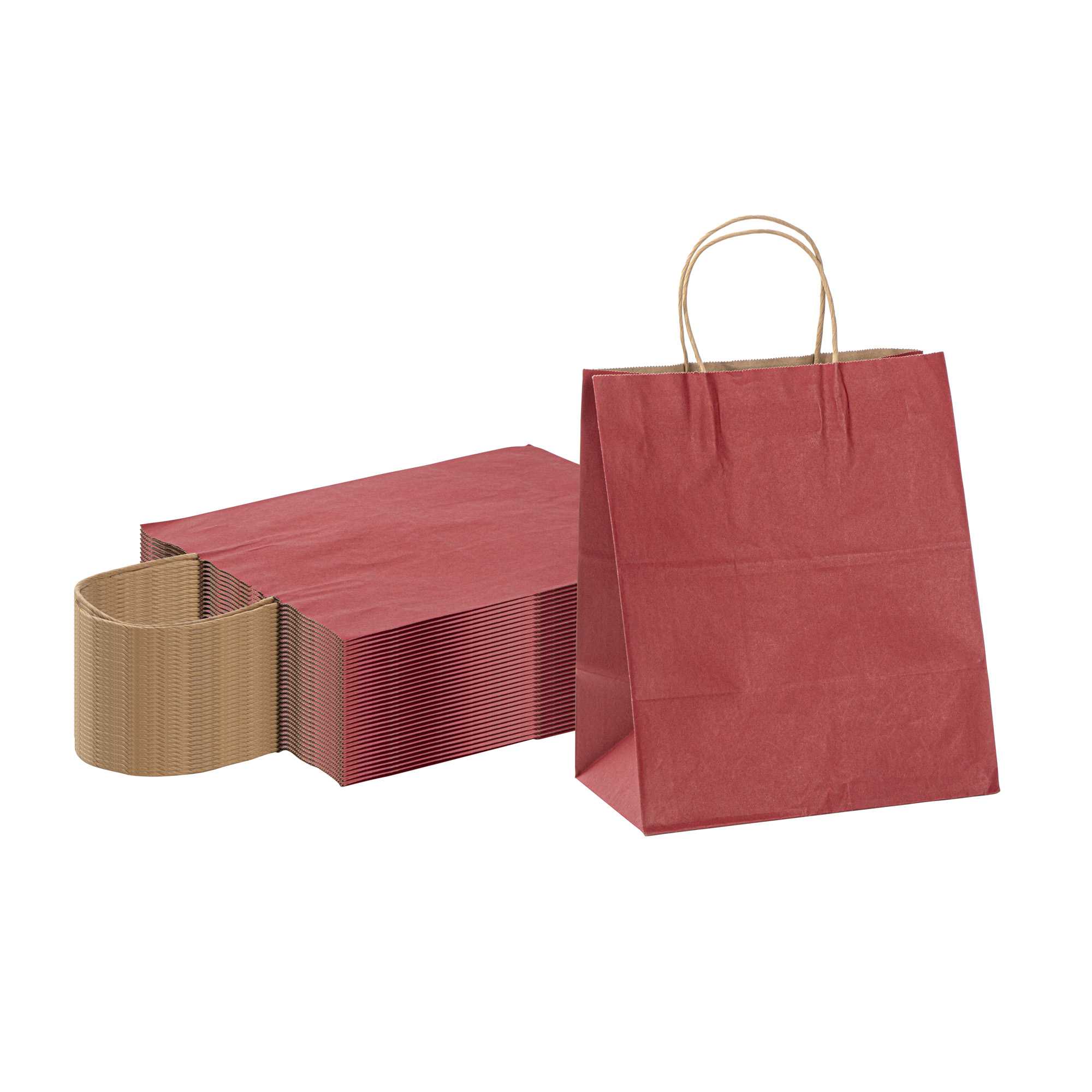 Saving Nature Red Paper Medium Retail Bag - with Handles - 10" x 6 3/4" x 12" - 100 count box