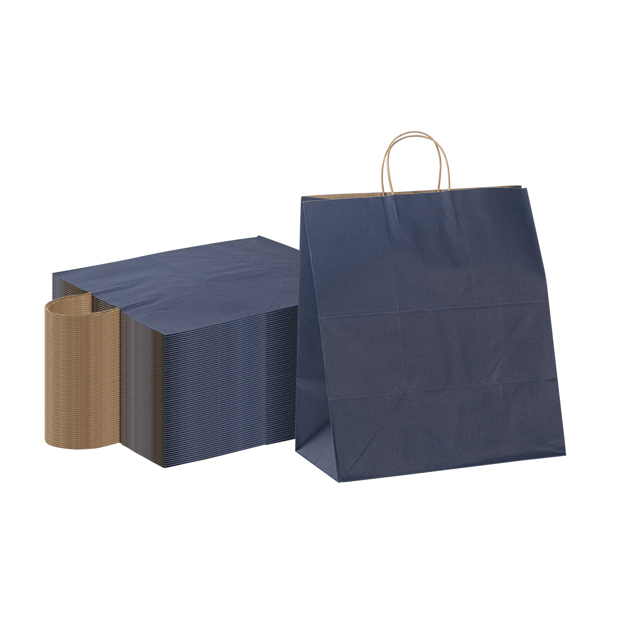 Saving Nature Dark Blue Paper Large Retail Bag - with Handles - 16" x 9 3/4" x 17 1/4" - 100 count box
