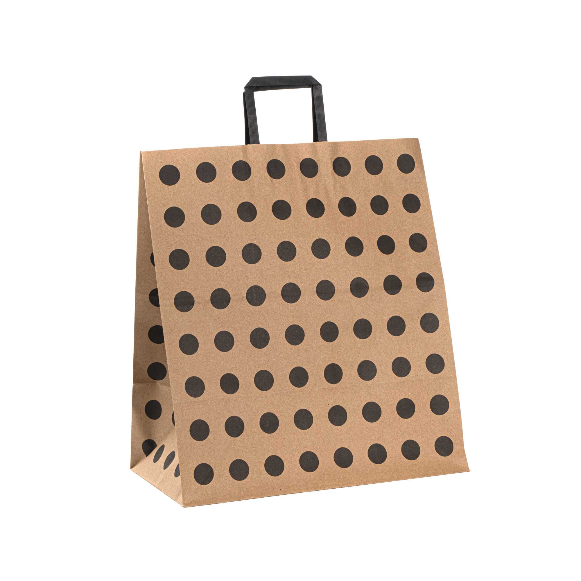 Saving Nature Kraft Paper Large Retail Bag - Black Polka Dot, with Handles - 16" x 9 3/4" x 17 1/4" - 100 count box