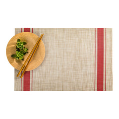 French Countryside Khaki Vinyl Woven Placemat - with Red Stripe - 16