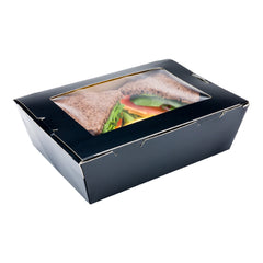Cafe Vision 71 oz Black Paper Large Take Out Container - Hinge Lock - 8 3/4