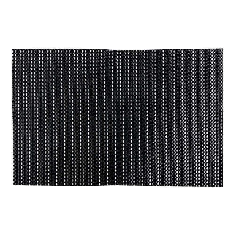 Amalfi Basketweave Silver Pinstripe Black Vinyl Woven Placemat - with Silver Threads - 16" x 12" - 120 count box