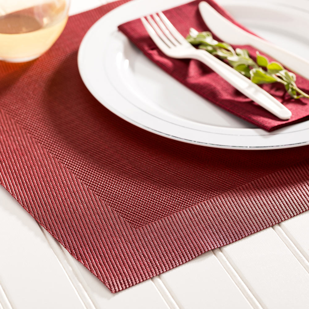 Geneva Frame Garnet Red Vinyl Woven Placemat - 16" x 12" - 6 count box