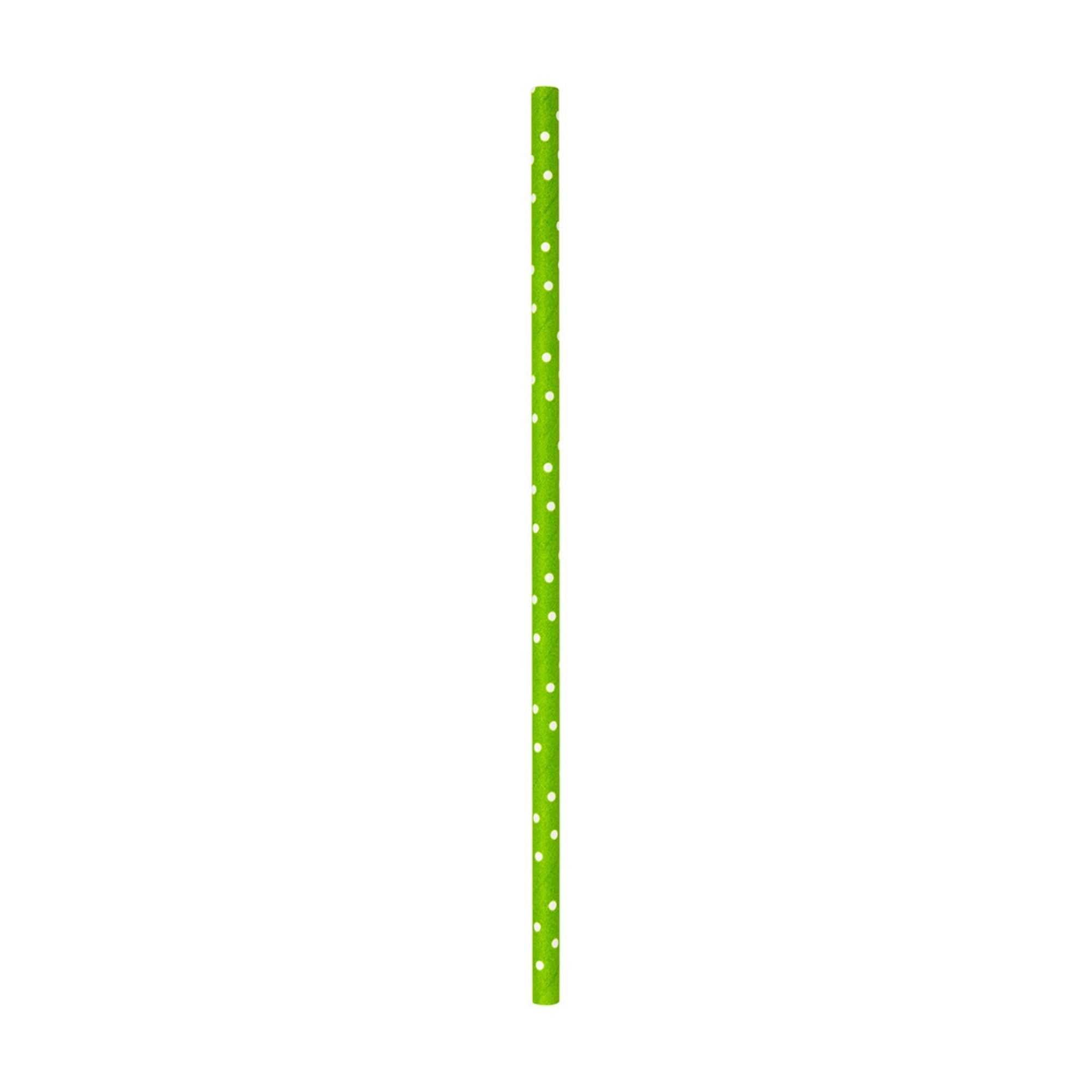 Bev Tek Lime Green Paper Straw - Polka Dots, Biodegradable, 6mm - 7 3/4" - 100 count box
