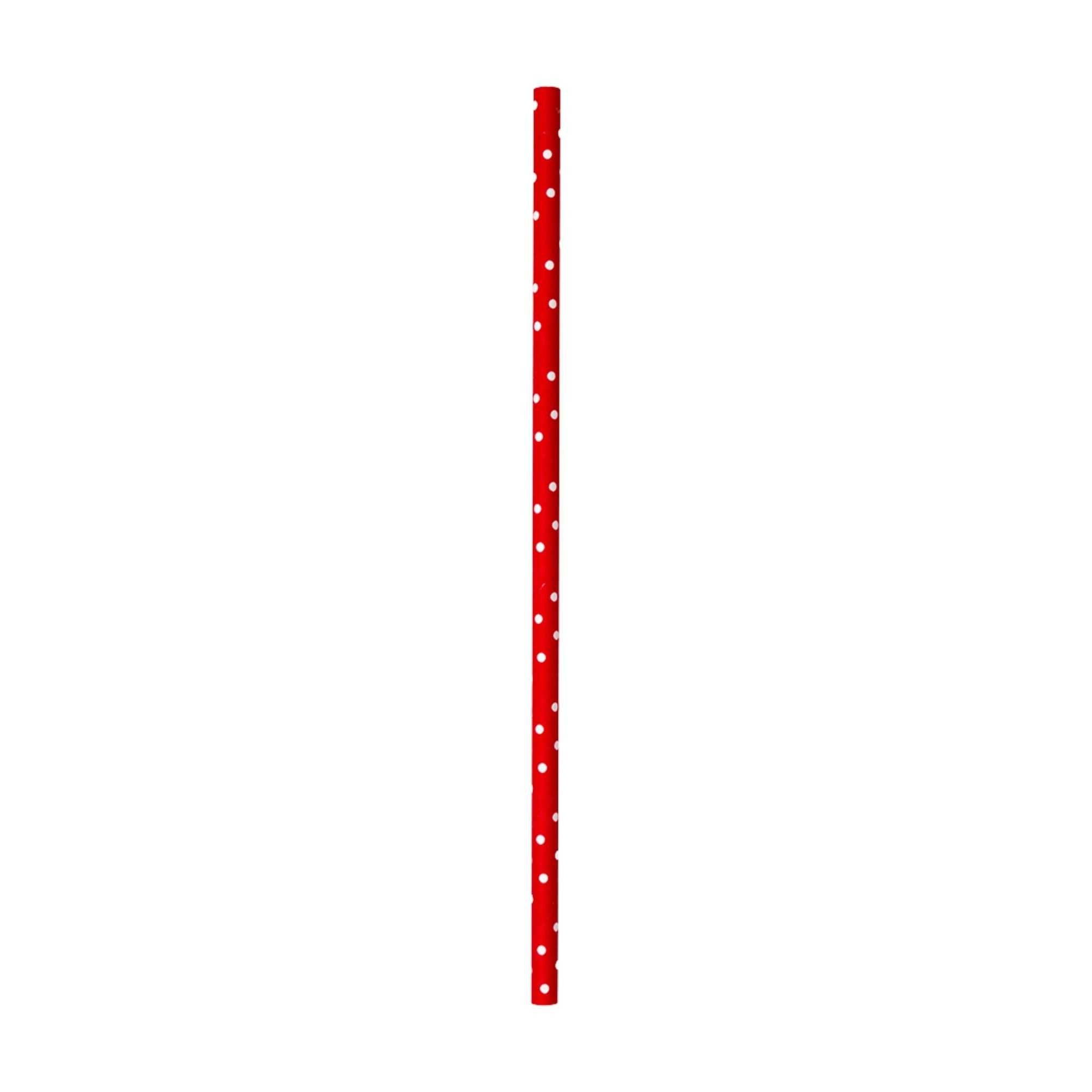 Bev Tek Red Paper Straw - Polka Dots, Biodegradable, 6mm - 7 3/4" - 100 count box