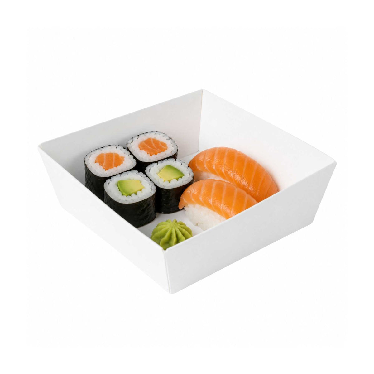Matsuri Vision White Paper Small Sushi Container - 3 3/4" x 3 3/4" x 1 1/2" - 100 count box