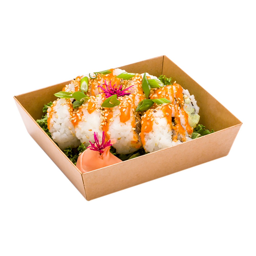 Matsuri Vision Kraft Paper Large Sushi Container - 5" x 4 1/2" x 1 1/2" - 100 count box