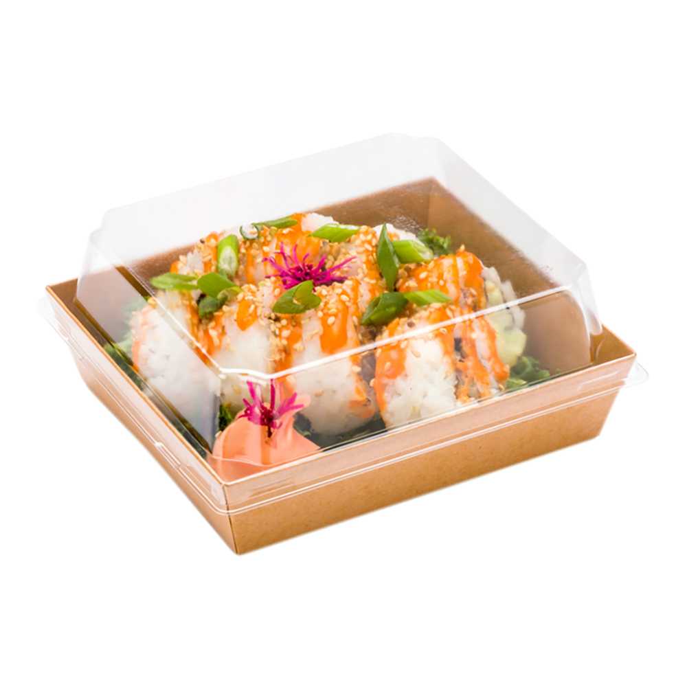 Matsuri Vision Clear Plastic Lid - Fits Large Sushi Container - 5 1/2" x 5" x 1 1/2" - 500 count box