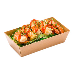 Matsuri Vision Rectangle Kraft Paper Small Sushi Container - 4 3/4