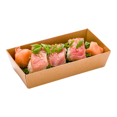 Matsuri Vision Rectangle Kraft Paper Medium Sushi Container - 5 1/2