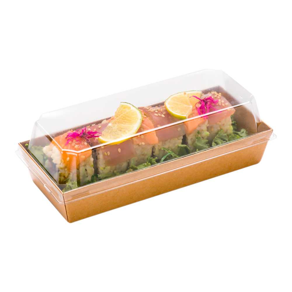 Matsuri Vision Clear Plastic Lid - Fits Large Sushi Container - 7 1/2" x 3 1/4" x 1 1/2" - 500 count box
