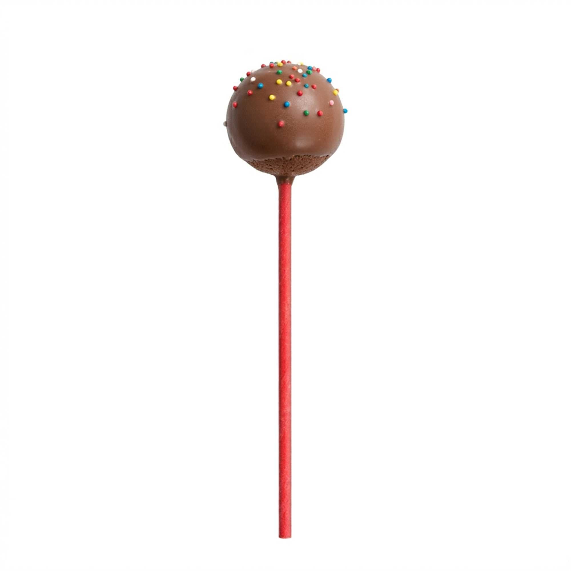 Pastry Tek Red Paper Cake Pop and Lollipop Stick - Biodegradable - 6" x 5/32" - 25 count box