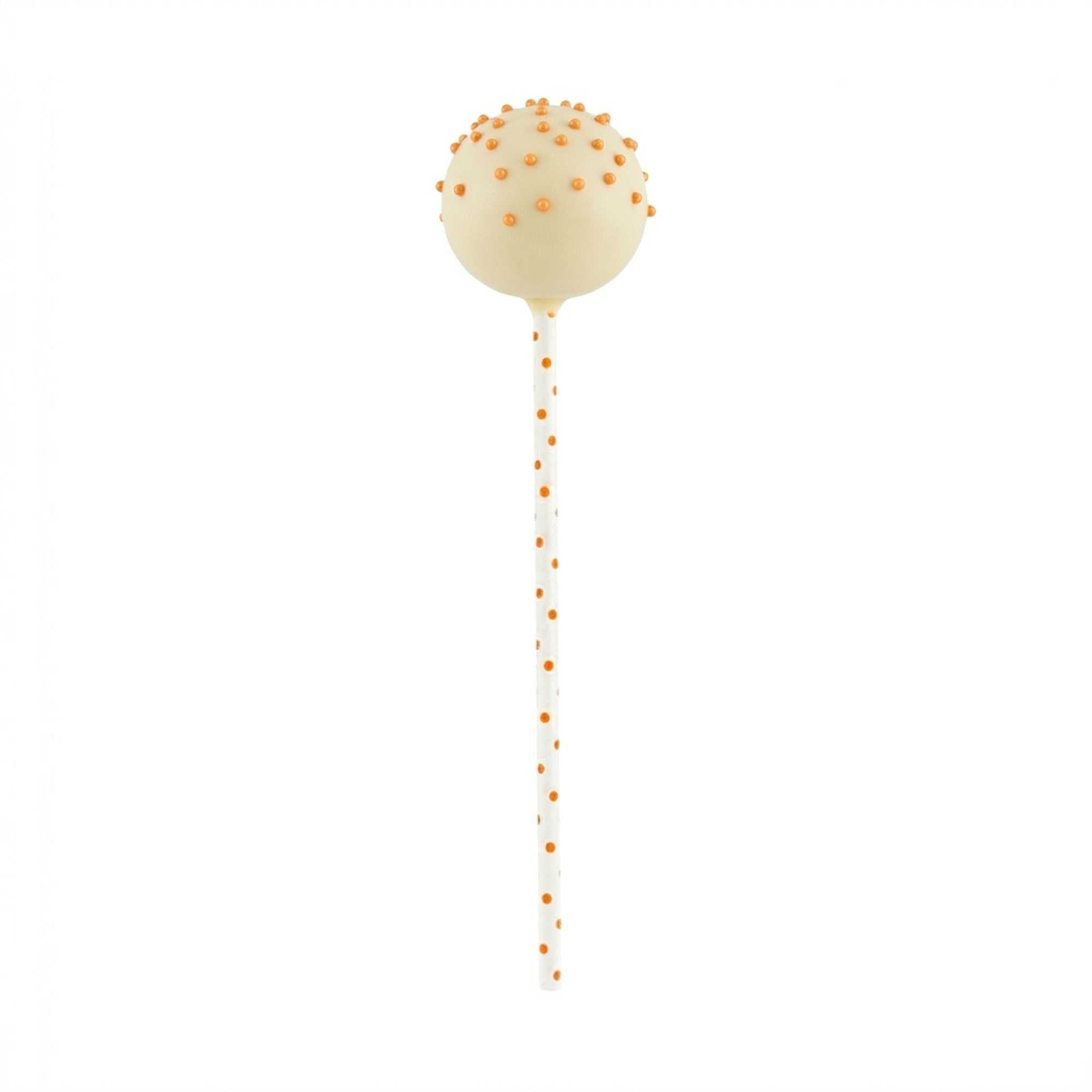Pastry Tek Orange Paper Cake Pop and Lollipop Stick - Polka Dots, Biodegradable - 6" x 5/32" - 100 count box