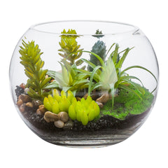 Plastic Table Art Faux Succulent Arrangement - Fishbowl Glass Terrarium - 7
