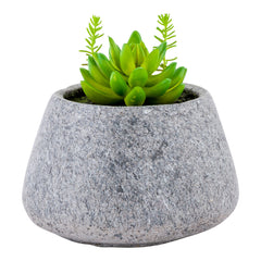 Plastic Table Art Faux Succulent Arrangement - Gravel Concrete Planter, Round - 6 1/2