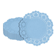 Pastry Tek Round Sky Blue Paper Doilies - Lace - 4