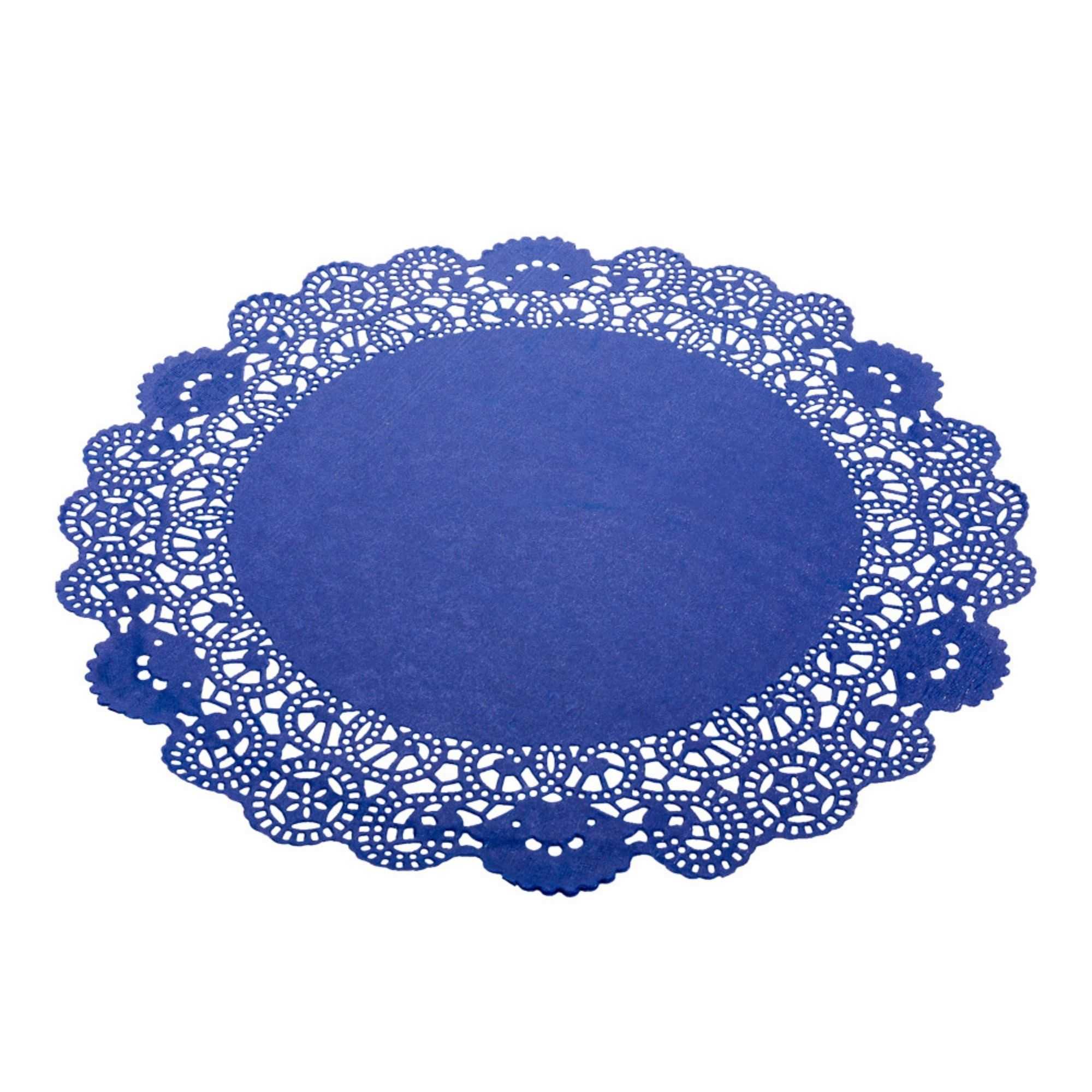 Pastry Tek Round Navy Blue Paper Doilies - Lace - 12" x 12" - 4000 count box