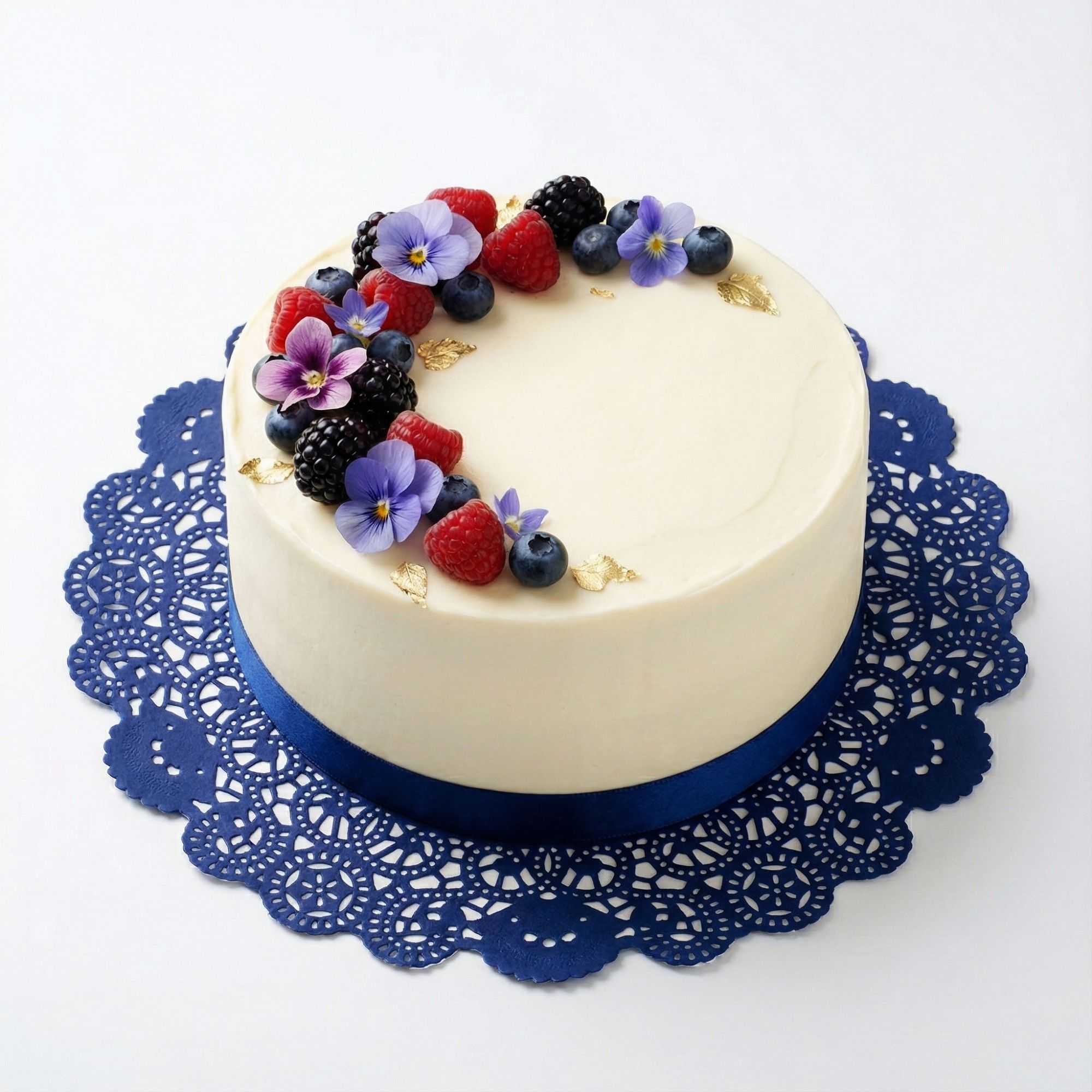 Pastry Tek Round Navy Blue Paper Doilies - Lace - 12" x 12" - 4000 count box