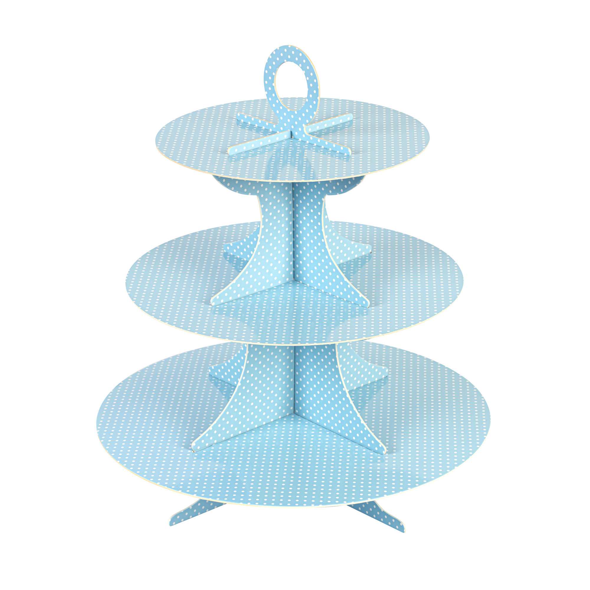 Pastry Tek Turquoise Cardboard Cupcake Stand - 3-Tier, White Polka Dots - 13 1/2" x 13 1/2" x 14" - 1 count box