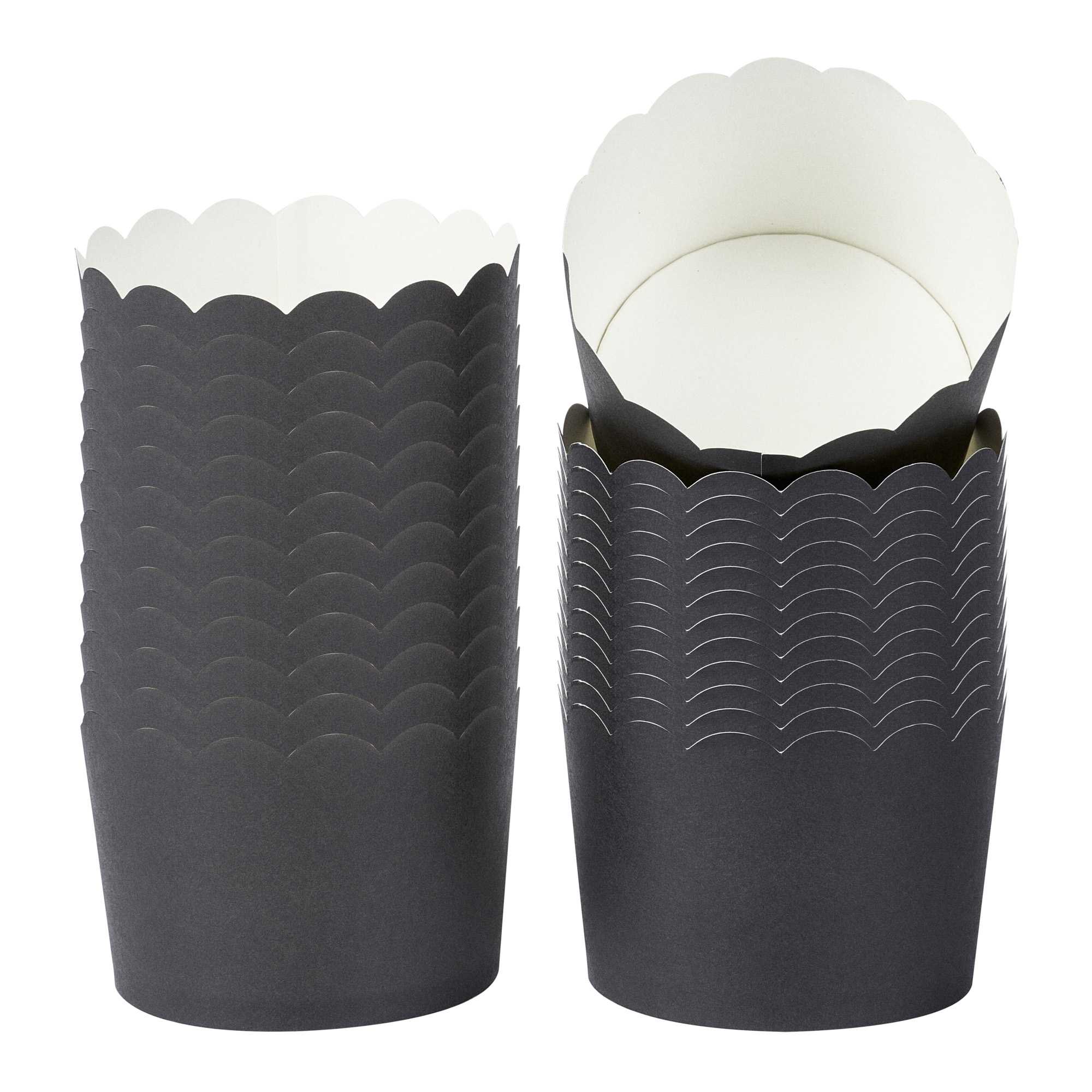 Panificio 10 oz Black Paper Jumbo Baking Cup - Scalloped - 3 1/2" x 3 1/2" x 2 1/2" - 1200 count box